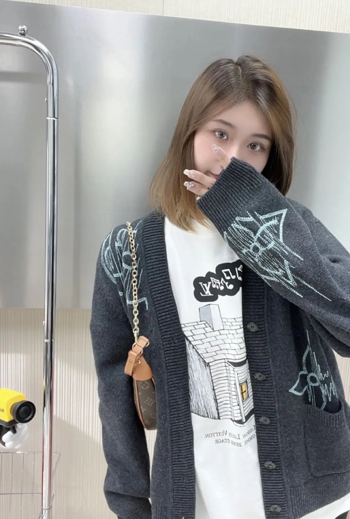 L-VxFREQUENCY Irregular Embroidered Mohair Cardigan