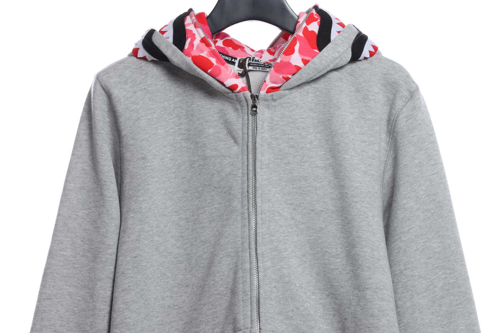 BAPE co-branded tiger head shark gray and pink double hoodie