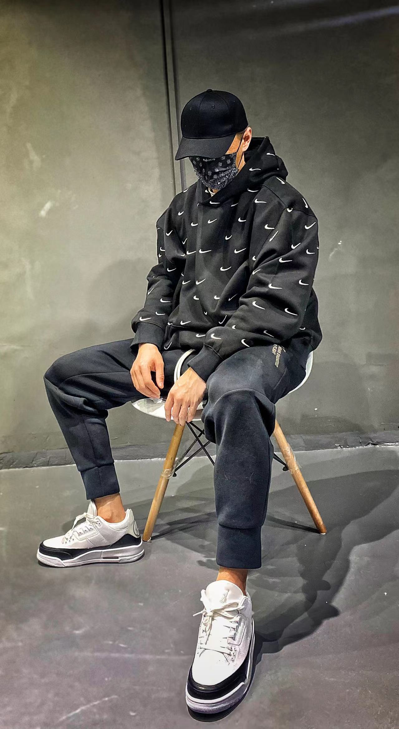 NK swoosh Nike full hook embroidery sports department hooded sweatshirt