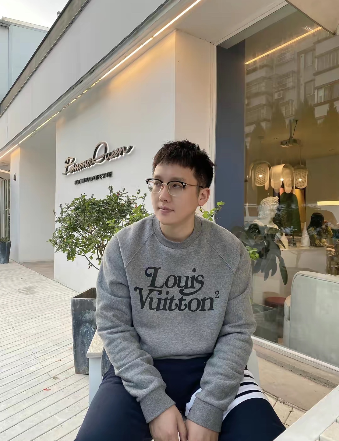 L× Nigo Edition Grey Raglan Sleeve Crew Neck Hoodie