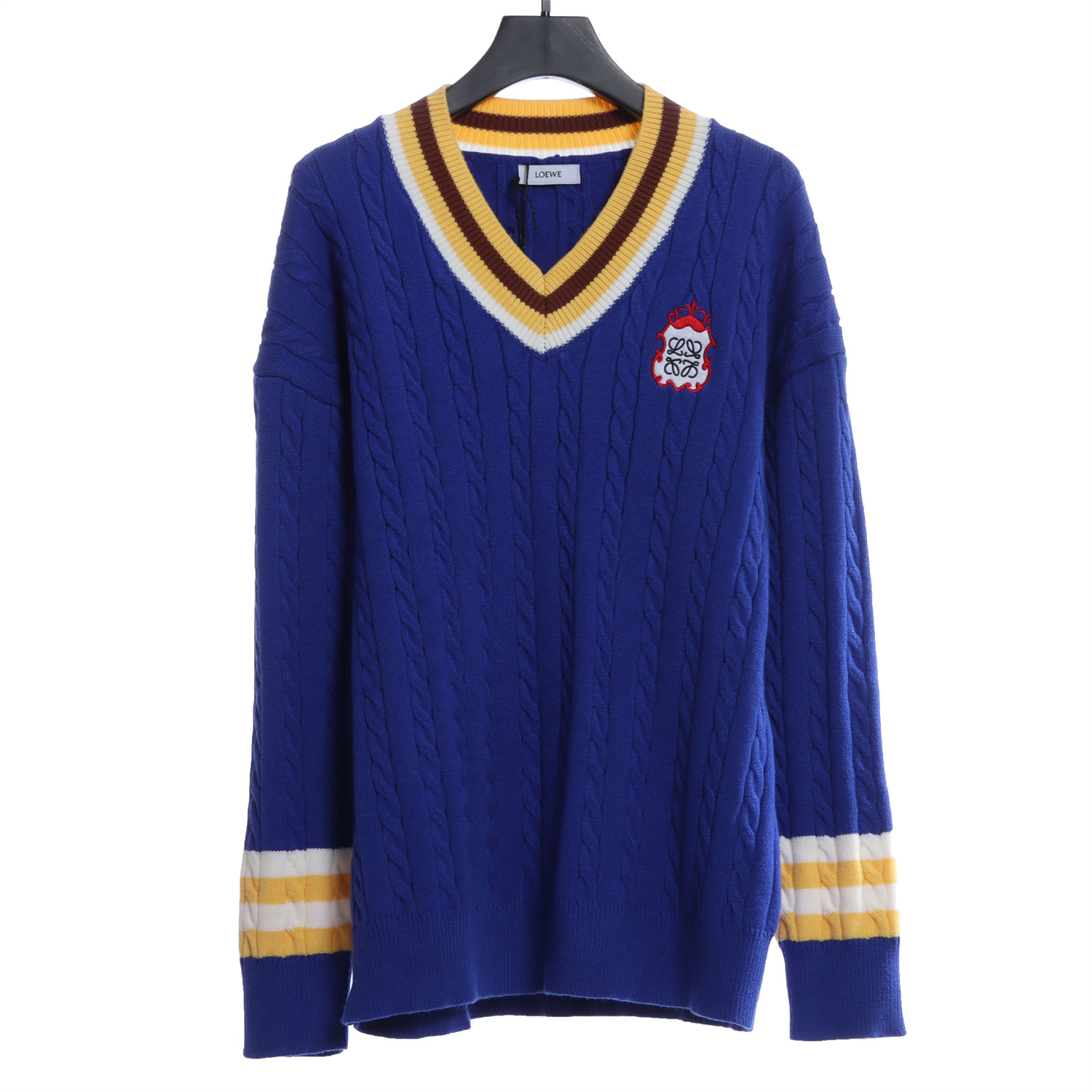 LOEVVE SS22 striped color block V-neck pullover sweater