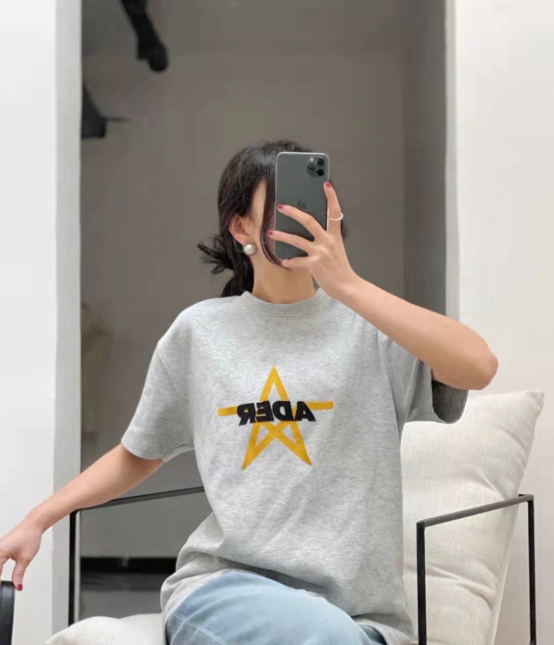 ADER pentagram embroidered short sleeves