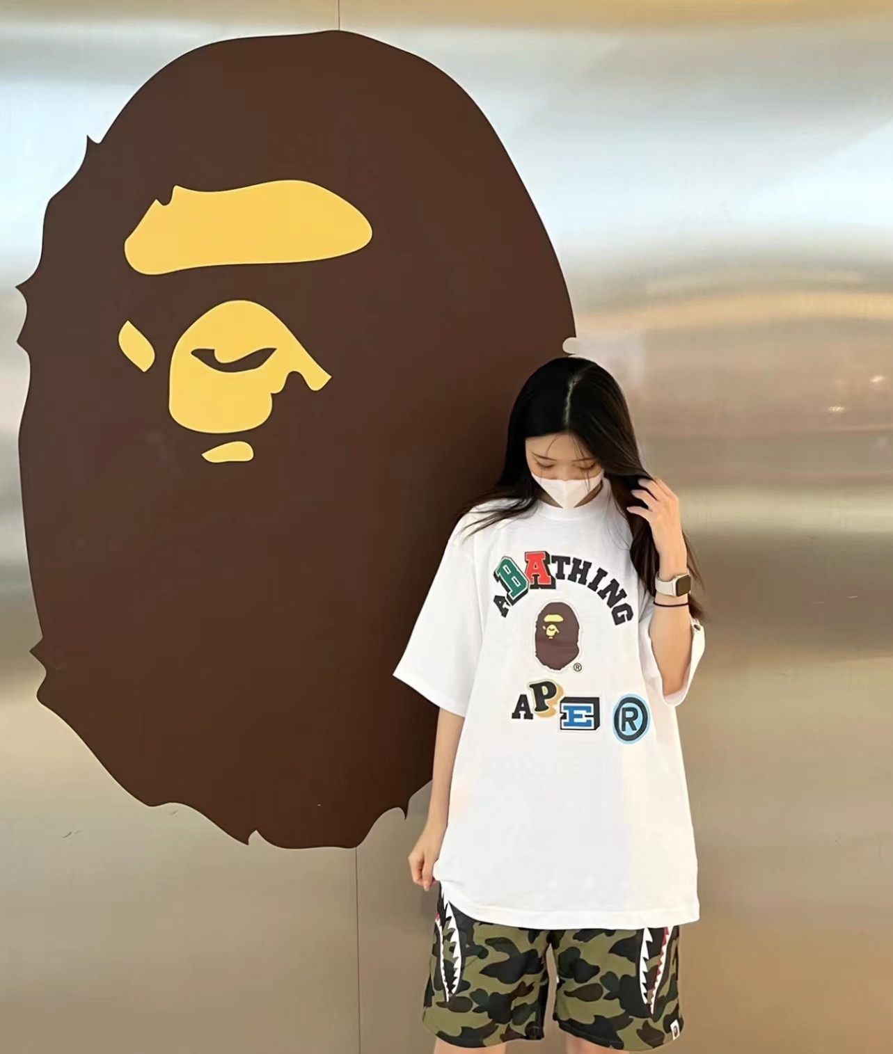 BAPE ape head logo colorful print short sleeves