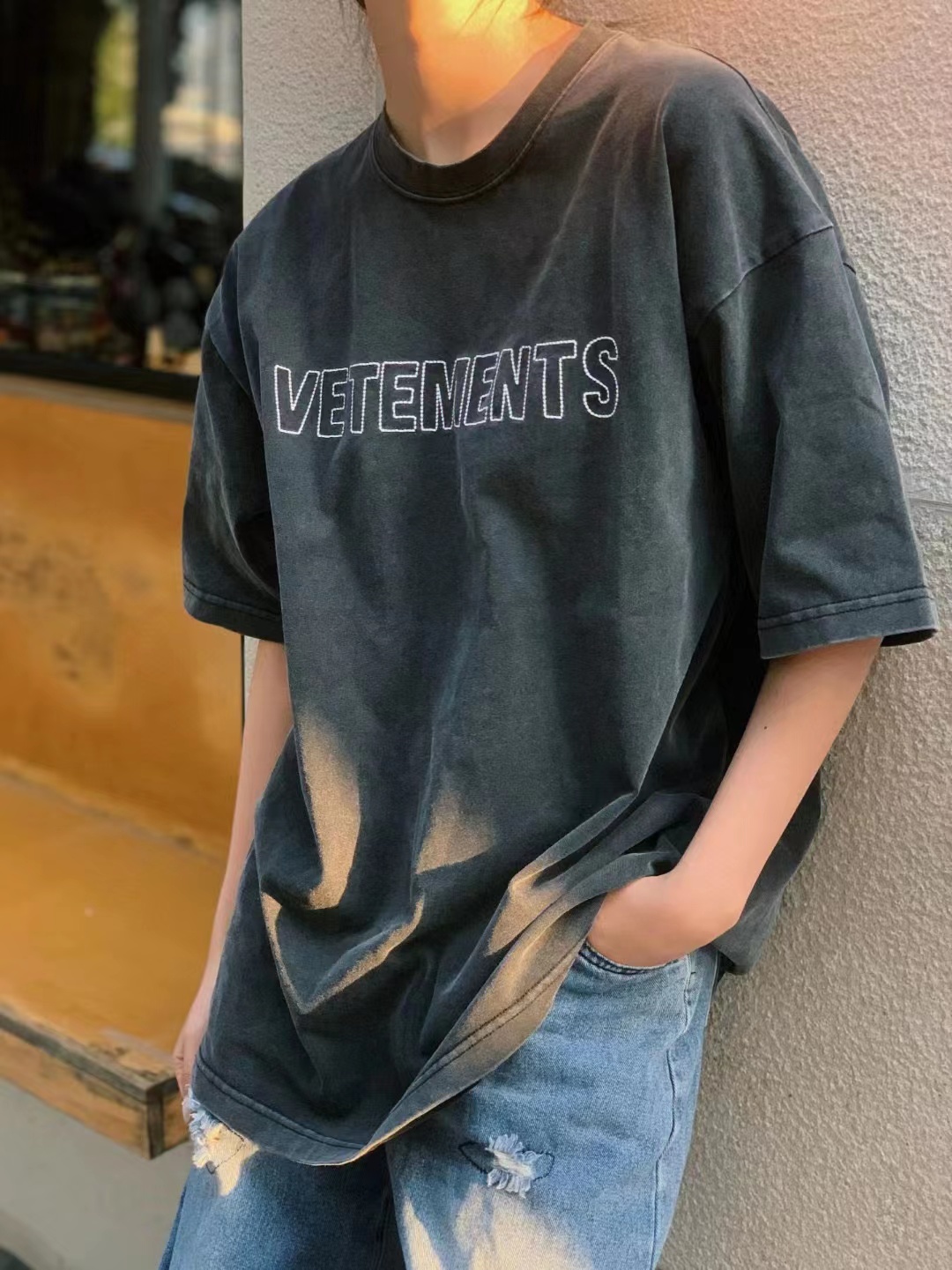 Vetements 23SS Washed Letter Embroidered Short Sleeve T-Shirt