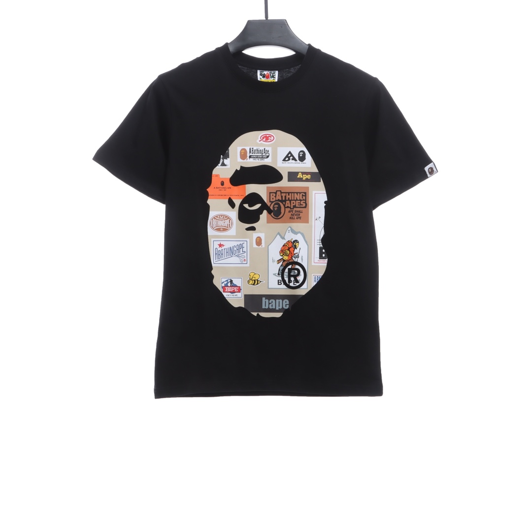 BAPE ape-man initials pattern label printing short sleeves