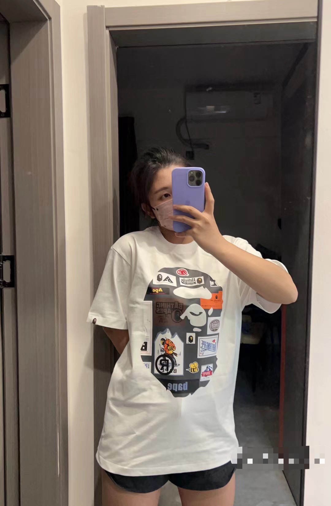 BAPE ape-man initials pattern label printing short sleeves