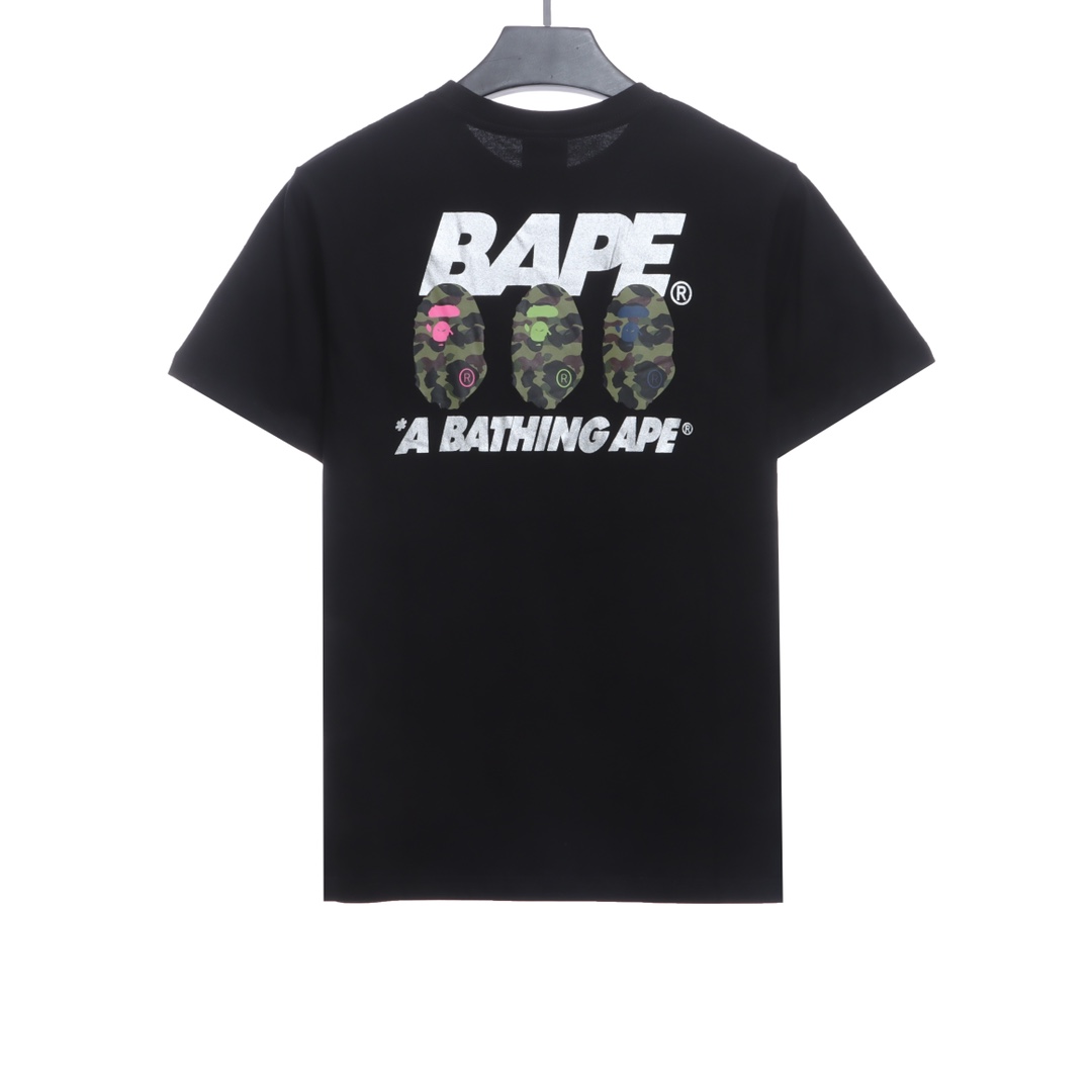 BAPE camouflage ape head reflective letter printing short sleeves