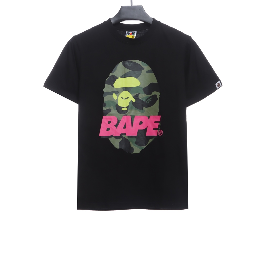BAPE camouflage ape head pattern hit color letter printing short sleeves