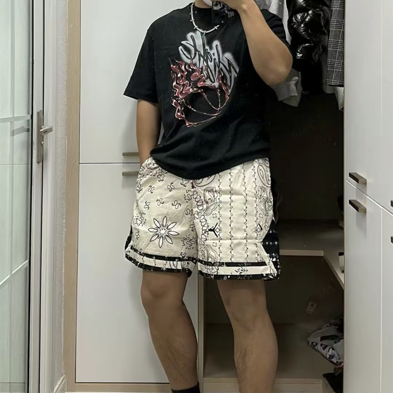 Travis Scott Flame printing water drill round collar and short sleeves