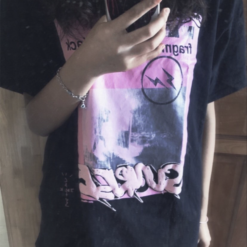 Travis Scott Lightning Fujiwara letter printing pattern short sleeves