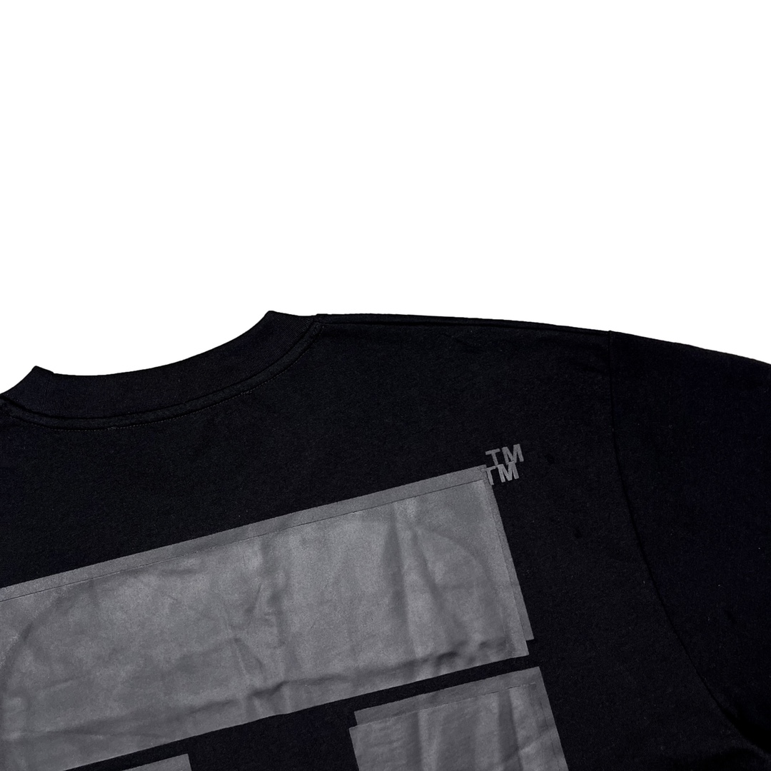 Ow overlapping printed short-sleeved black tape arrow T-shirt