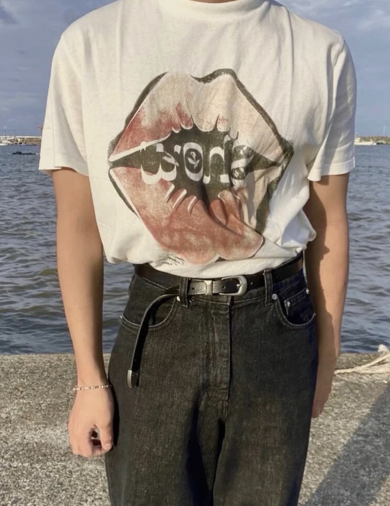 OUR LEGACY niche retro red lips logo print short-sleeved T-shirt white