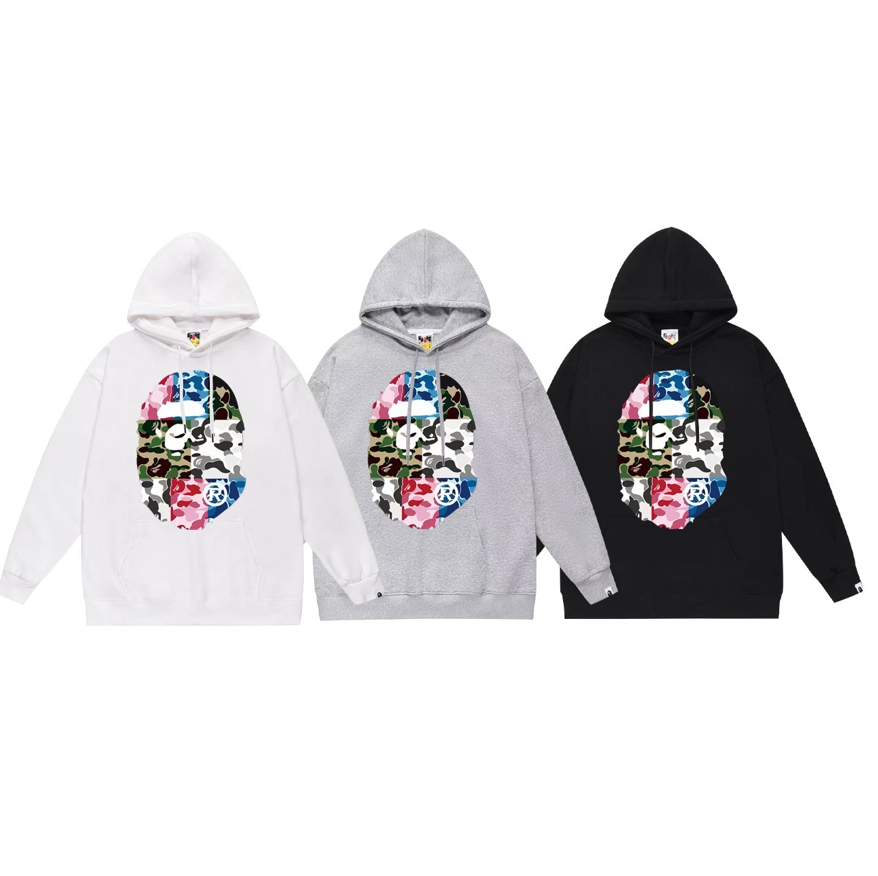 BAPE camo patchwork Ape Head print hoodie