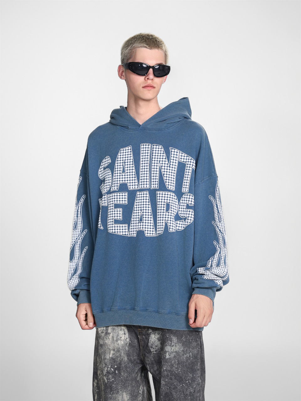 Saint Mich@el tears washed distressed salt-treated 400g heavy-weight vintage terry cloth hoodie