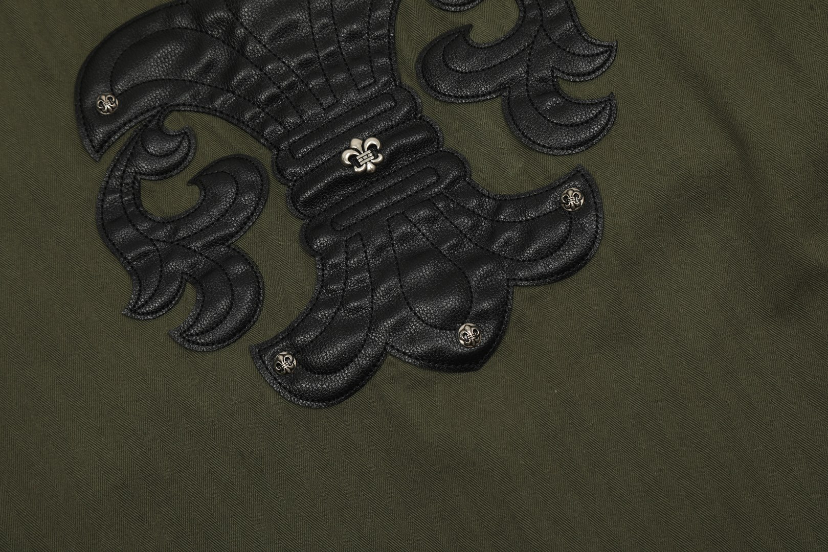 Ch*0me He**ts embroidered washed denim shirt jacket in military green