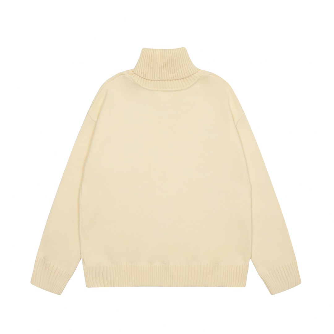 Am1 2024SS classic cream white jacquard big heart turtleneck sweater