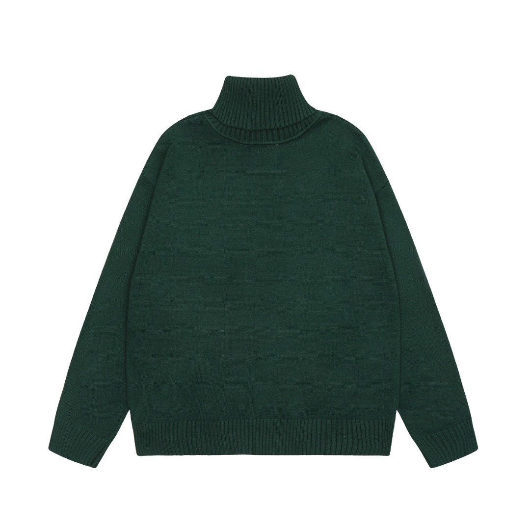 Am1 2024SS classic green jacquard big heart turtleneck sweater